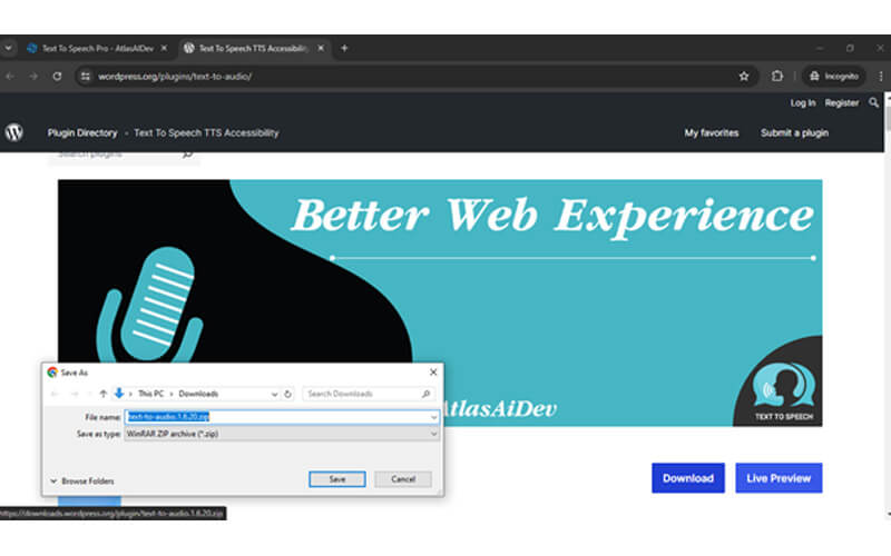 download text to audio plugin directly